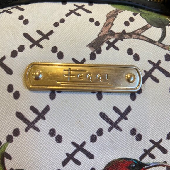 Feggi Floral Bird Print shoulder Bag With Black Handles & Gold-Tone Accents - Picture 3 of 11